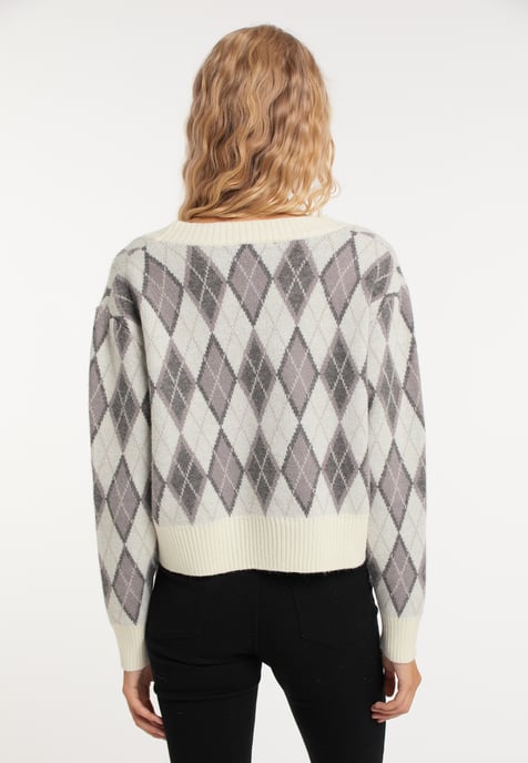 Mymo Strickjacke Damen Wollweiß Mehrfarbig - Image 4