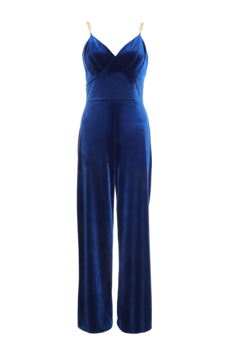 Royal Blue Velvet Wide Leg Jumpsuit