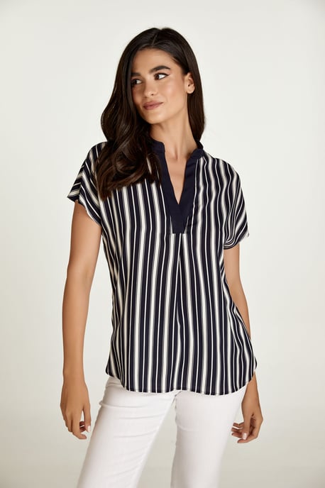 Sleeveless Blue and White Striped Top