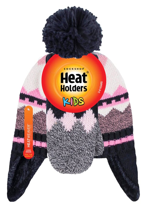 Wärmehalter - Girls Nordic Pattern Fairisle Design Trappermütze mit Pom Pom und Fäustlinge Handschuhe Set - Schwarz - Image 2