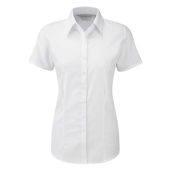 Russell Damen Bluse / Hemd mit dezentem Fischgrätenmuster, kurzärmlig (Weiß) - Image 1