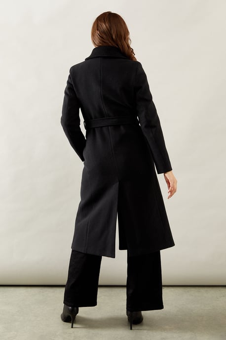 Knitted Collar Button Through Wrap Coat