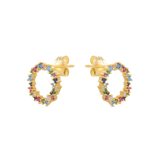 Luxenter Thilak earrings in 925 sterling silver and multicoloured zirconia finished in 18k yellow gold plating