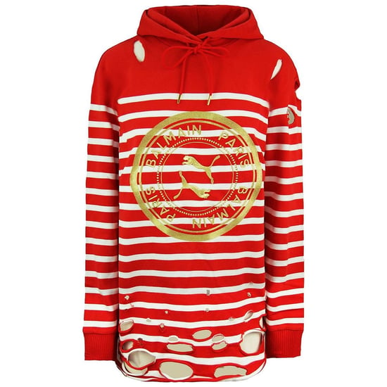 Puma x Balmain Damen-Hoodie im Distressed-Look in Rot und Weiß - Image 1