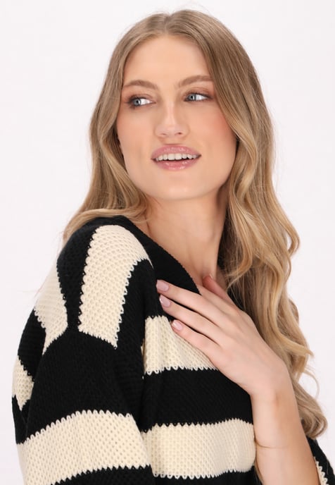 Dreimaster Pullover Damen Schwarz Creme Streifen - Image 5