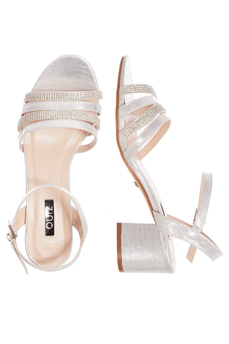Wide Fit Silver Shimmer Strappy Low Heels