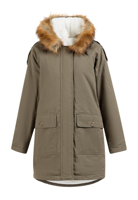Dreimaster Winterparka Damen Oliv Weiss - Image 1