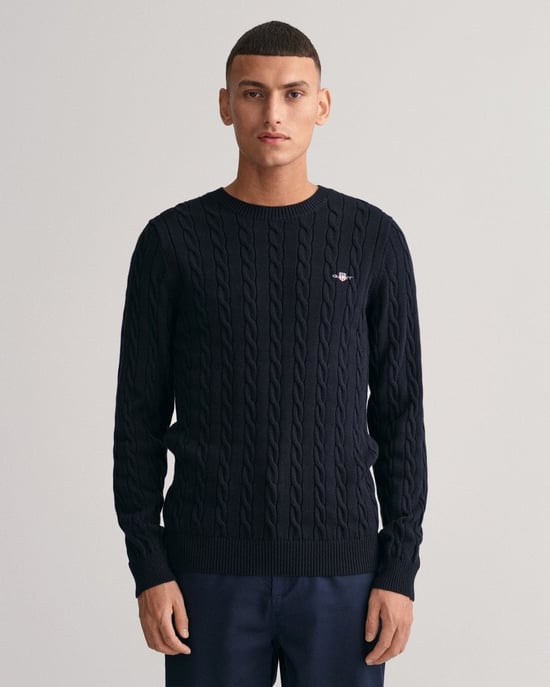 GANT Herren Baumwoll-Kabelstrick-Pullover mit Rundhalsausschnitt - Image 1