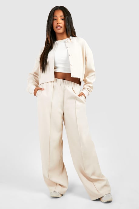 Plus Tailored Seam Front Slouchy Wide Leg Trousers - Image 1