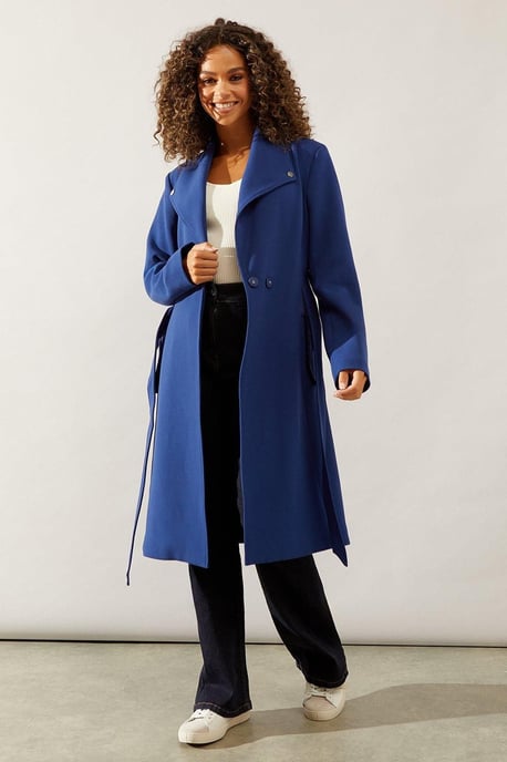 Wallis Womens Coat Black Polyester Belted Woven Long - Image 1