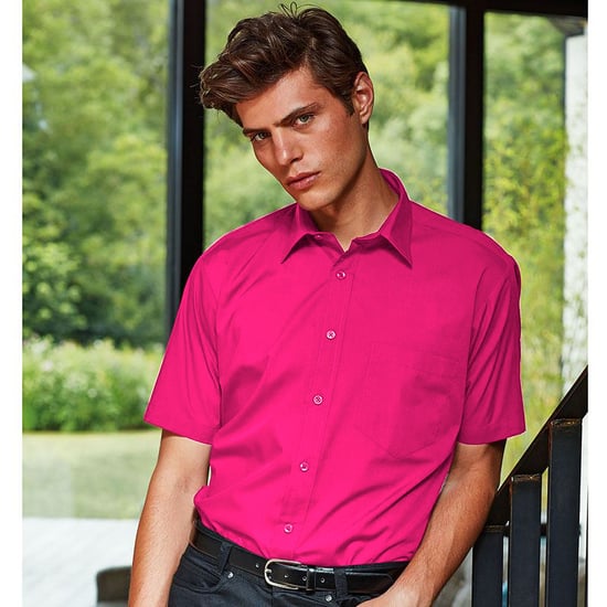 Premier Popelin Herren Hemd, kurzärmlig (Hot Pink) - Image 2