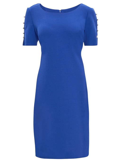 Reid Short Scoop Neck Shift Dress With Short Embellished Sleeves