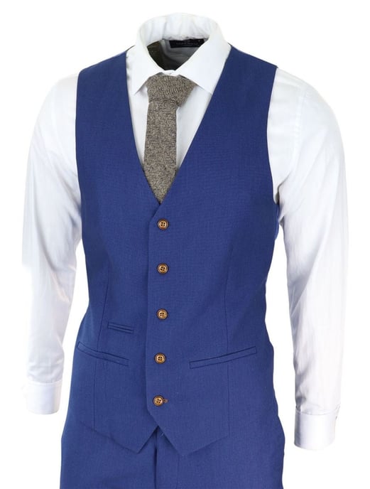 Herren 3-teiliges royalblaues Birdseye-Klassikanzug - Image 2