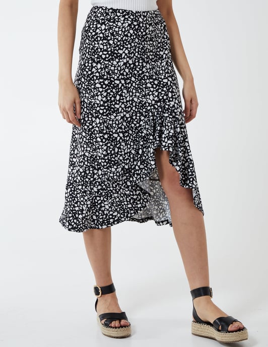 BLAIR - Asymmetric Frill Hem Midi Skirt