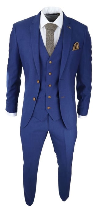 Herren 3-teiliges royalblaues Birdseye-Klassikanzug - Image 5