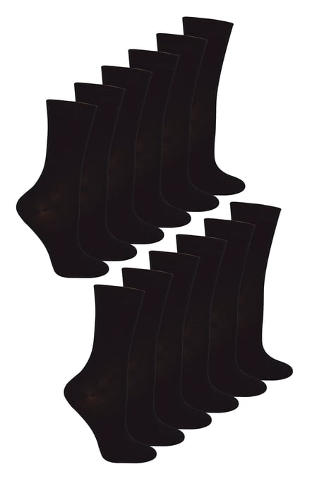 12 Pair Multipack Kids 100% Cotton Socks | Sock Snob | Ribbed Black Socks Loose Tops for Boys & Girls - Black