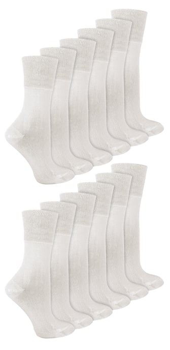 IOMI - 12 Paar Multipack Damen Diabetiker Bambus Socken | Damen Extra breite nahtlose Socken mit nicht elastischen sanften Grip Top - weiß - Image 1
