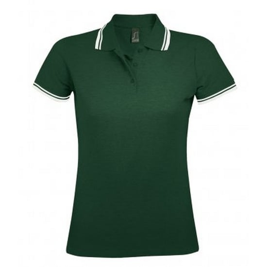 SOLS Womens/Ladies Pasadena Tipped Short Sleeve Pique Polo Shirt (Wald/Weiß) - Image 1