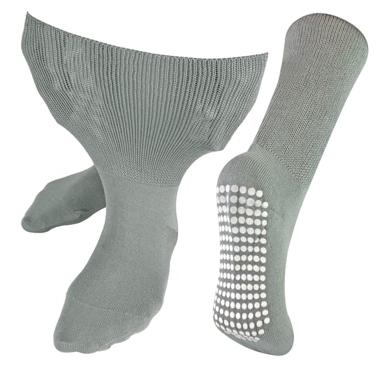 Extra breite Ödemsocken mit rutschfesten Griffen | Dr.Socks | Herren & Damen | Bambus Pantoffelsocken mit Grippern für geschwollene Beine Knöchel & Füße - Grau - Image 1