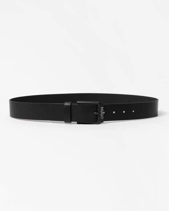 HUGO Gelio-B Mens Leather Belt with Matte-Black Logo Trim Buckle