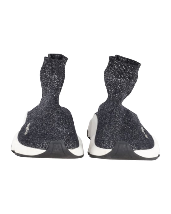 Balenciaga Glitzernde Speed Trainer aus schwarzem und silbernem Polyester - Image 2