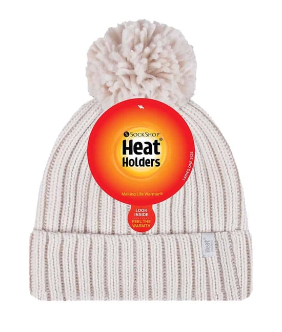 Ladies Ribbed Cuffed Thermal isoliert Winter Pom Pom Bommelmütze - Image 2