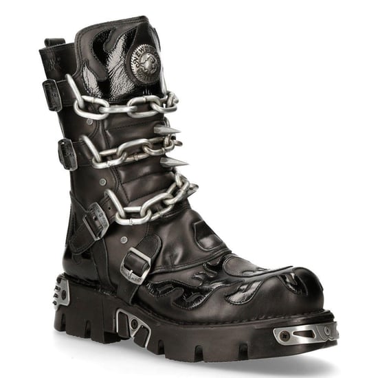 New Rock Black Spiked Mid-Calf Gothic Boots-727-S1
