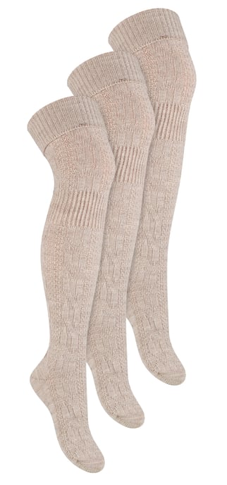 3 Paar Overknee-Wollsocken für Damen | Steven | Damen Extra lange Wollsocken Beige - Image 1