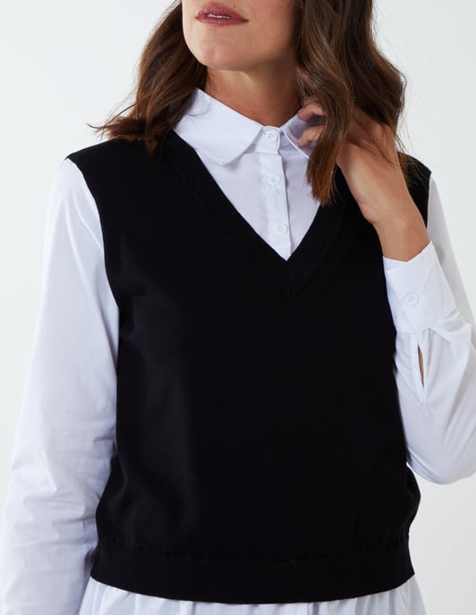 2 en 1 gilet en tricot et chemise à col - Image 3