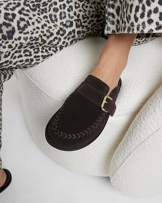 River Island Womens Clog Shoes Brown Suede Buckle - Image 5