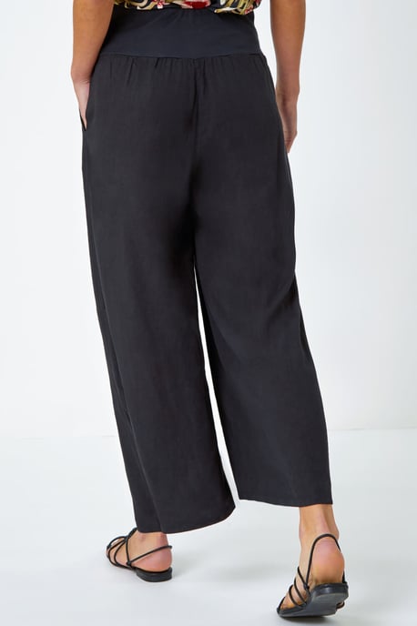 Linen Blend Stretch Waist Culottes