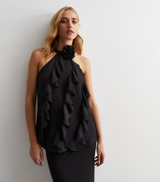 Ruffle Detail Halter Neck Top