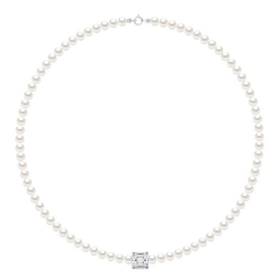 Necklace Row of Real Cultured Freshwater Pearls Semi Round 5-6 mm