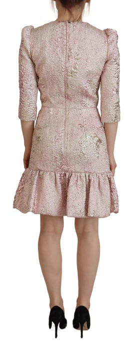 Dolce & Gabbana Rosa Jacquard 3/4-Ärmel Etuikleid Midi für Damen - Image 3