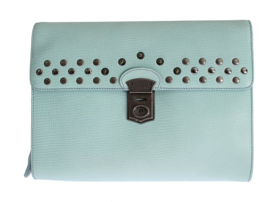 Dolce & Gabbana Blue Leather Studded Document Portfolio Briefcase Bag