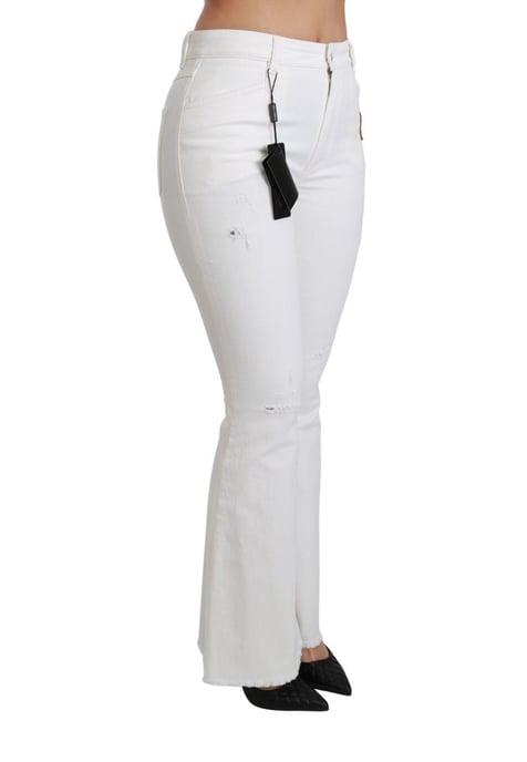 Dolce & Gabbana Damen Weiße Herz Flared Stretch Baumwollhose - Image 3