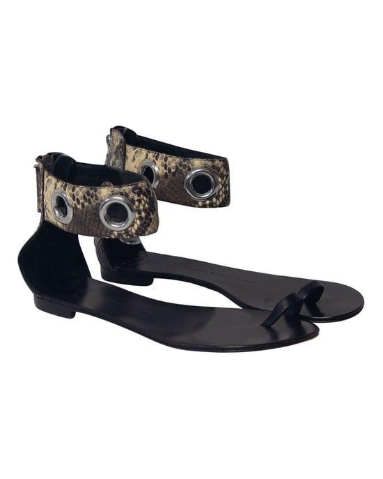 Giuseppe Zanotti Schlangenhautdruck Riemchensandalen in schwarzem Leder - Image 3
