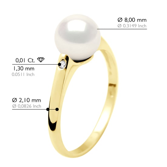Ring Solitärdiamanten 0,02 cts – echte Süßwasser-Zuchtperle rund 8–9 mm - Image 2