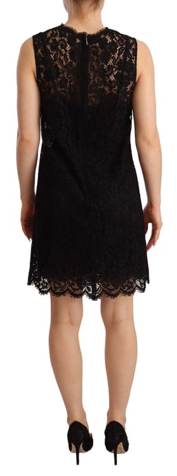Dolce & Gabbana Damen Schwarzes Floralspitzen Etuikleid ohne Ärmel Mini Kleid - Image 3