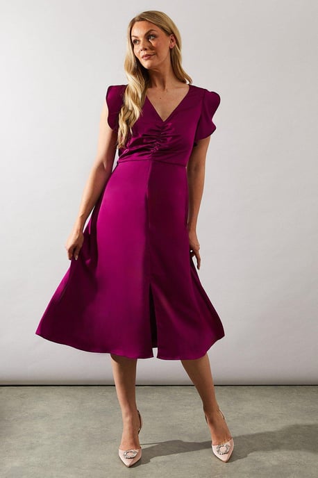 Occasion Satin Ruched Midi Dress
