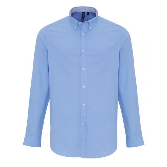 Premier Mens Cotton Rich Oxford Stripe Shirt (Light Blue)