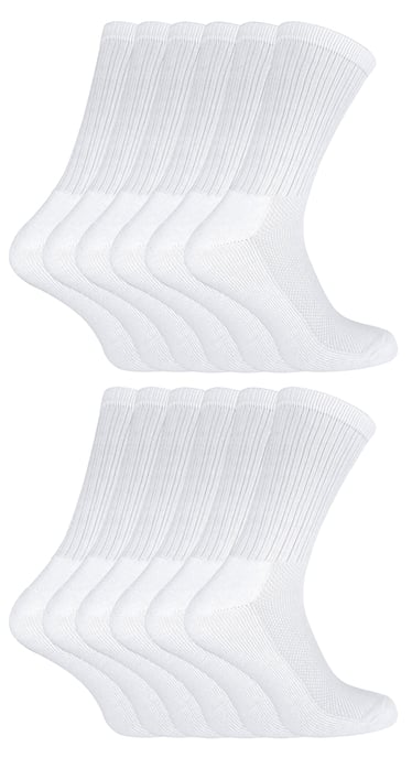12 Paar Multipack Kinder Bambus Sport Socken | Socken Snob | Weiche atmungsaktive Crew Athletic Running Socken | Ideal Socken für PE & Sport Tag - Weiß - Image 1