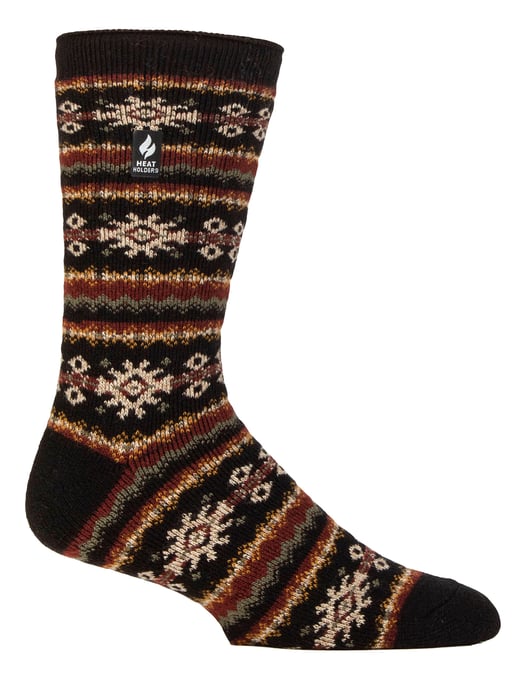 Mens Nordic Socks | Heat Holders | Breathable Lite Extra Warm Winter Thermal Socks - Black/Olive - Image 1