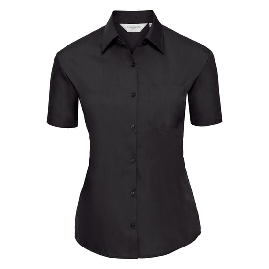 Russell Collection Damen/Damen Kurzarmhemd aus pflegeleichter Poly-Baumwolle Popeline (Schwarz) - Image 1