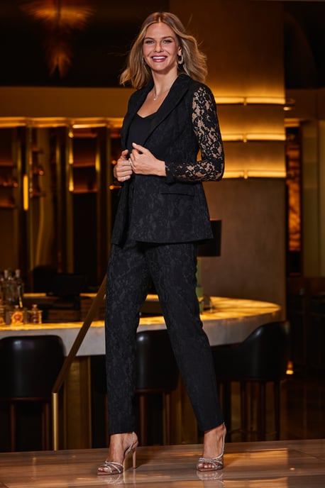 Black Premium Lace Detail Tuxedo Trousers