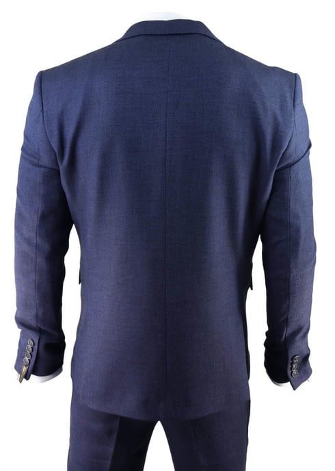 Mens Navy Blue 3 Piece Tweed Herringbone Suit Peaky Blinders Classic Tailored