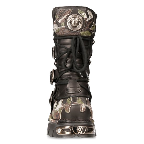 New Rock Flame Accented Camouflage Leather Biker Boots- M-591-S15