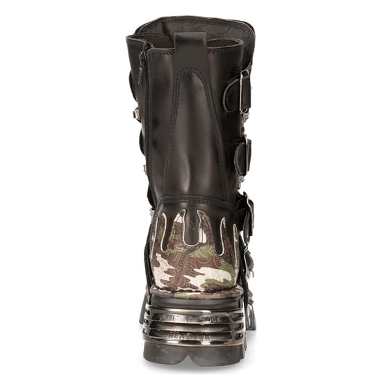 New Rock Flame Accented Camouflage Leather Biker Boots- M-591-S15