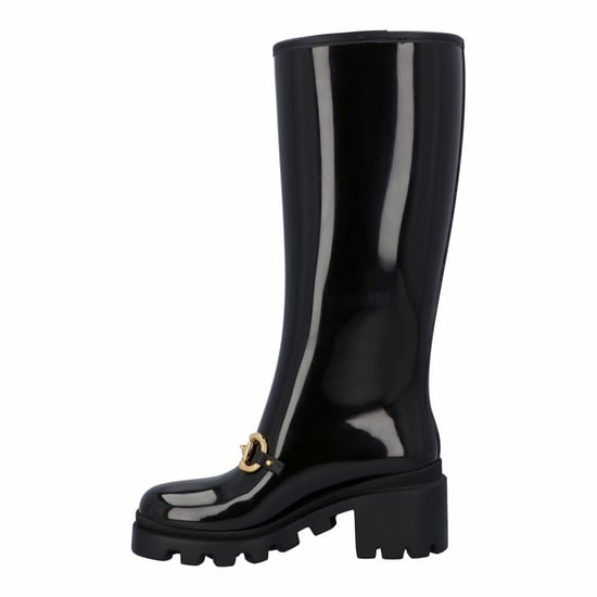 Gucci Damen kniehohe Gummistiefel mit Pferdemotiv aus schwarzem Leder - Image 2