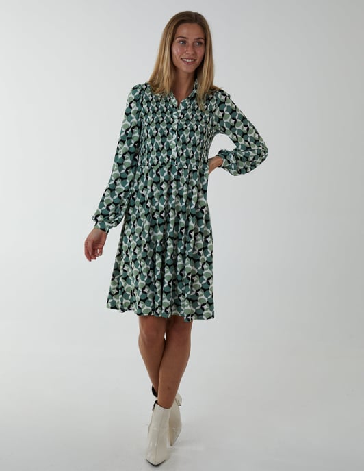 Shirred Bust Long Sleeve Shirt Dress
